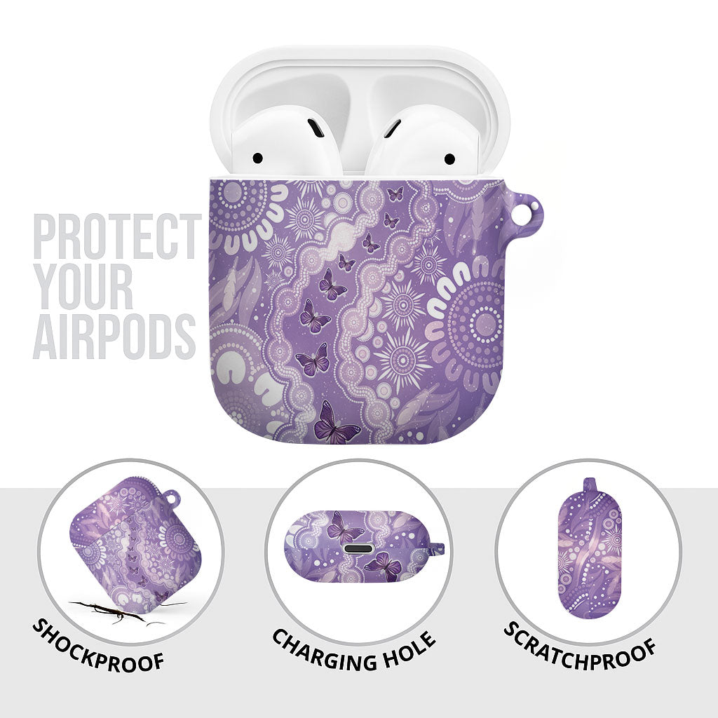 Australia Epilepsy Support AirPods Case Purple Butterflies Aboriginal