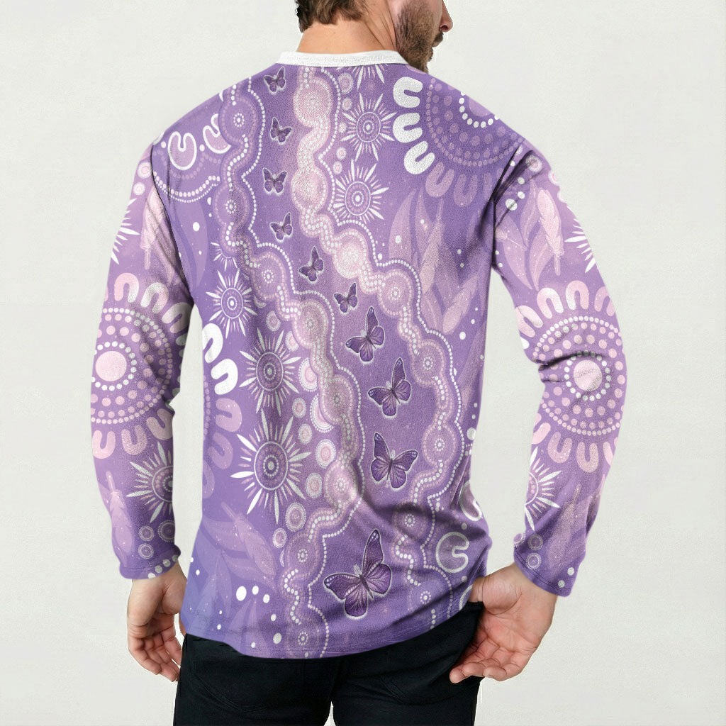 Australia Epilepsy Support Button Sweatshirt Purple Butterflies Aboriginal