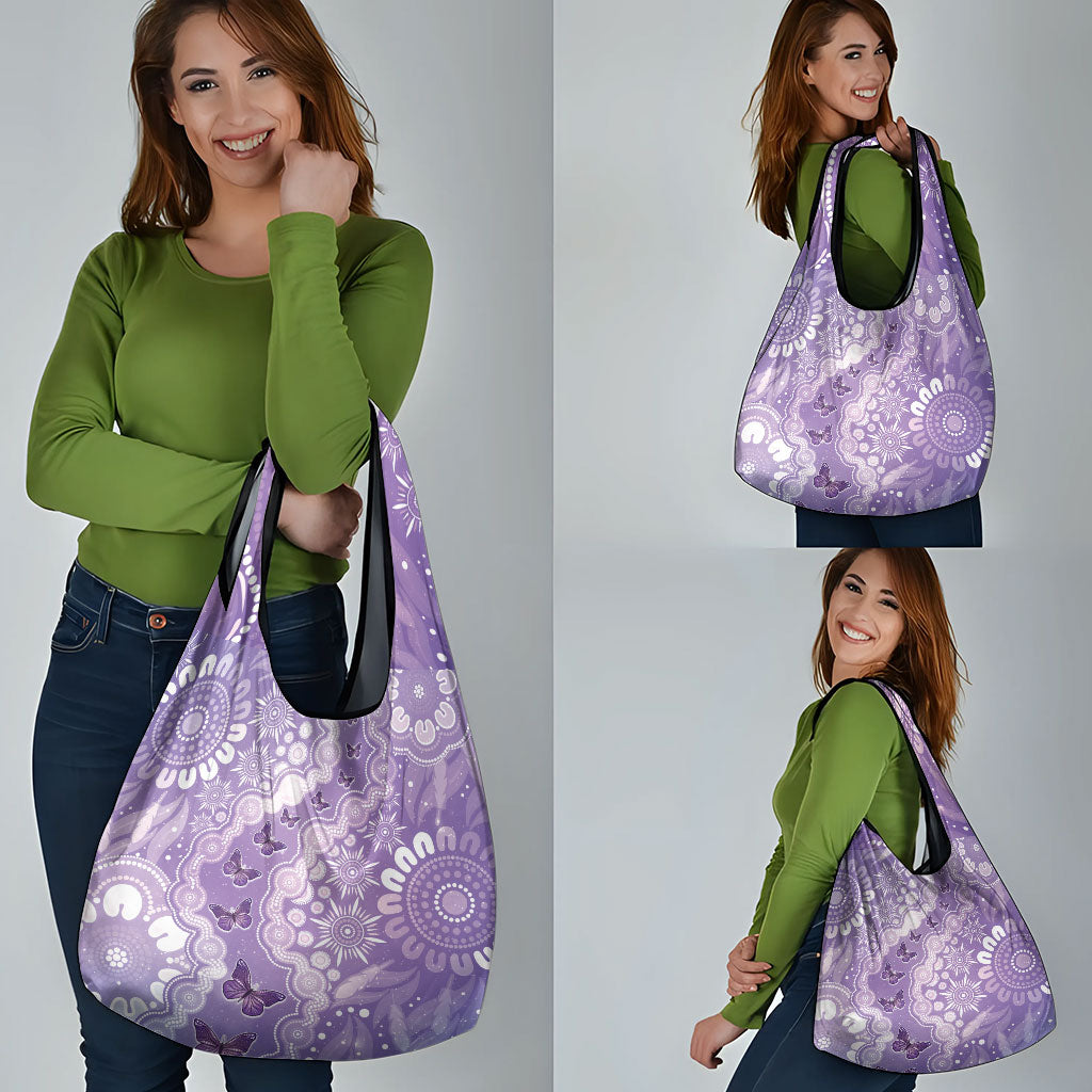 Australia Epilepsy Support Grocery Bag Purple Butterflies Aboriginal