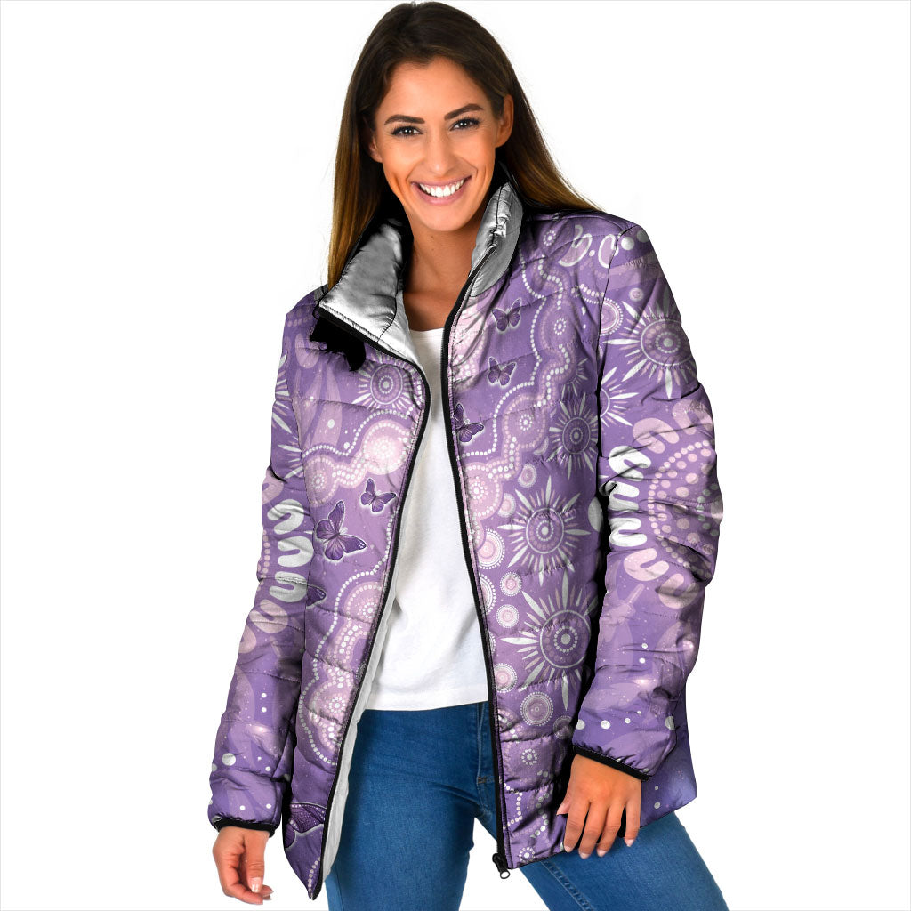 Australia Epilepsy Support Padded Jacket Purple Butterflies Aboriginal