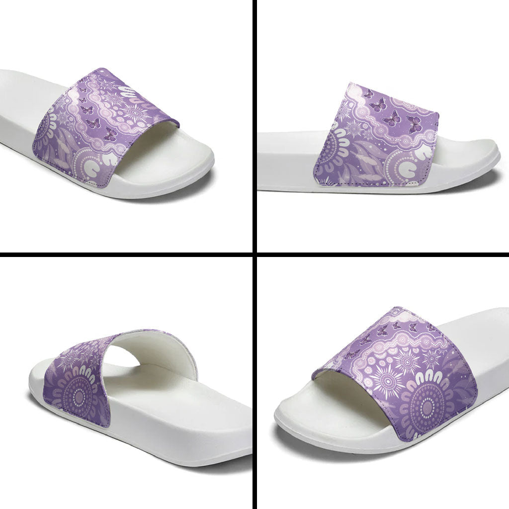 Australia Epilepsy Support Slide Sandals Purple Butterflies Aboriginal