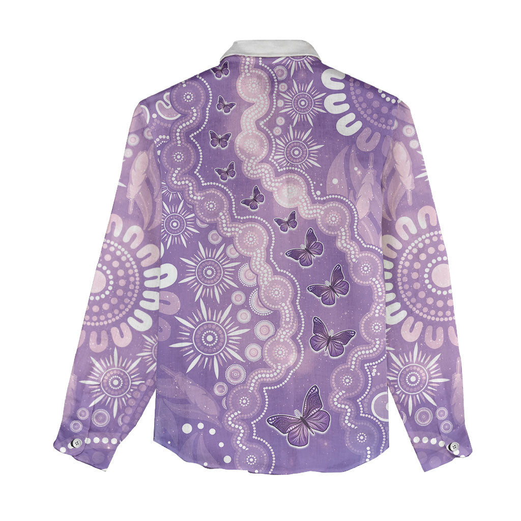 Australia Epilepsy Support Women Casual Shirt Purple Butterflies Aboriginal