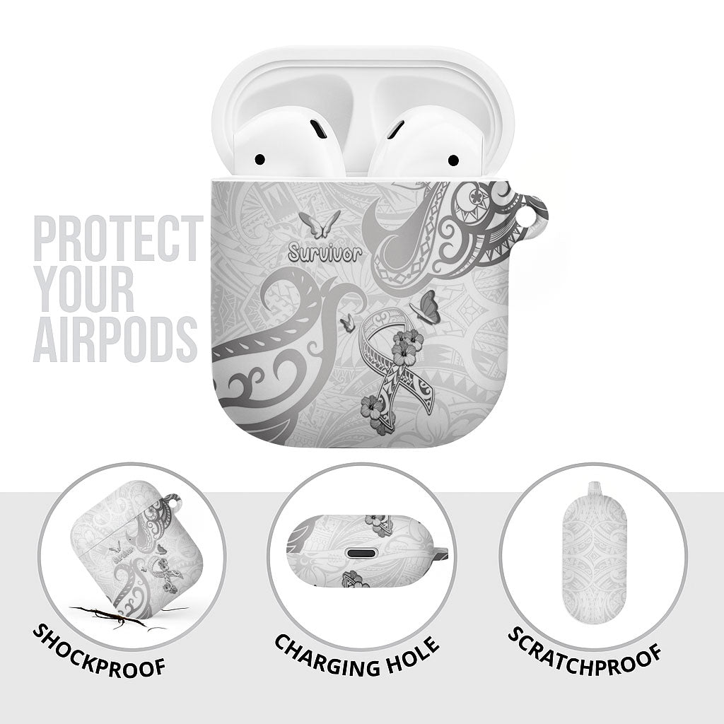 Brain Cancer Support AirPods Case Ribbon Polynesian Pattern