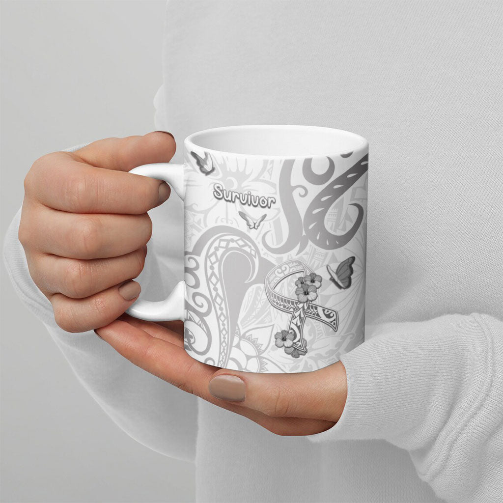 Personalised Brain Cancer Support Ceramic Mug Ribbon Polynesian Pattern