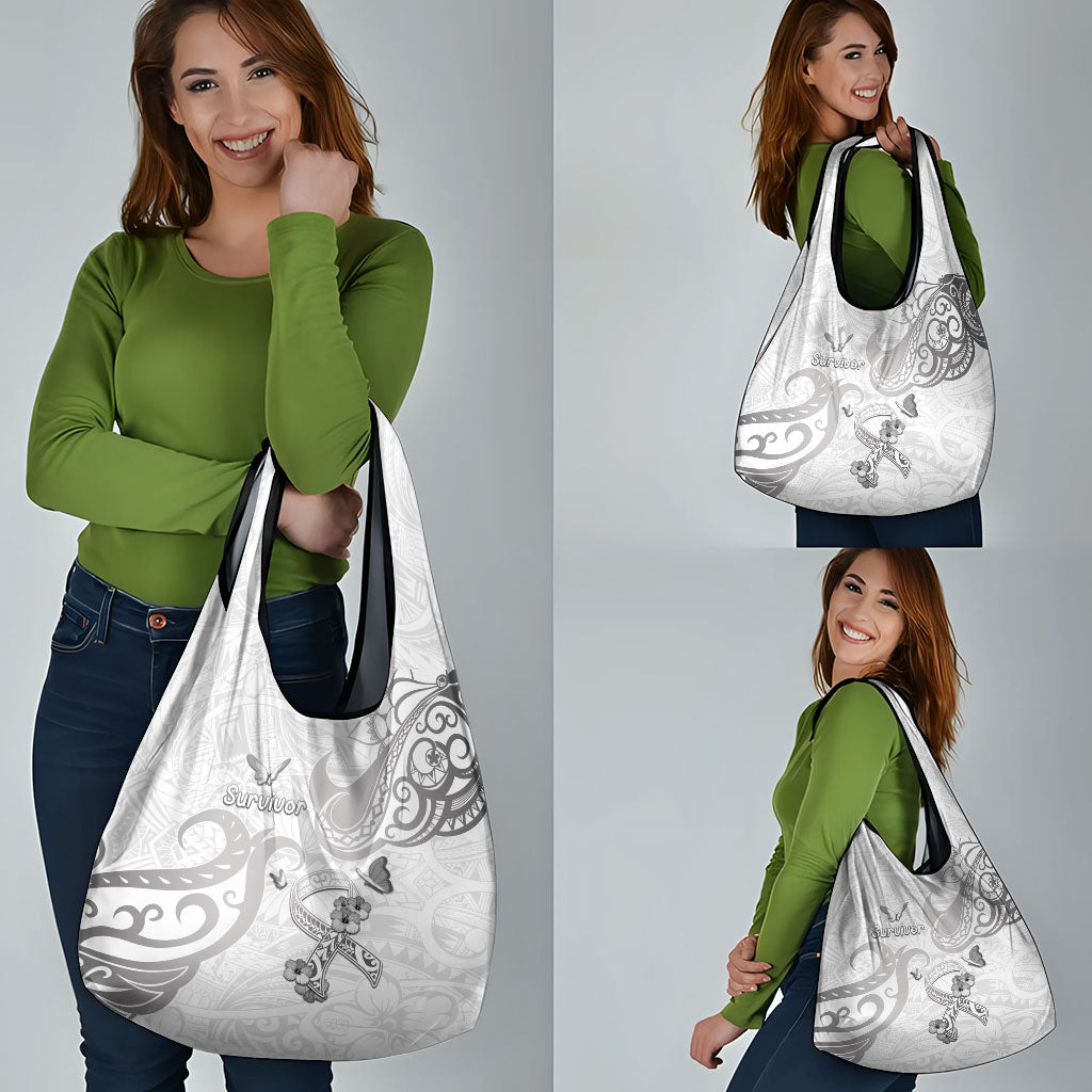 Brain Cancer Support Grocery Bag Ribbon Polynesian Pattern