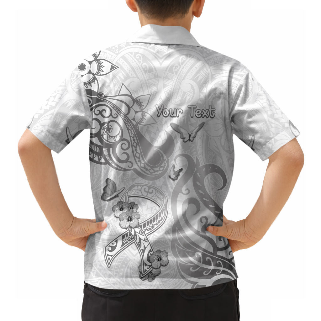 Personalised Brain Cancer Support Hawaiian Shirt Ribbon Polynesian Pattern
