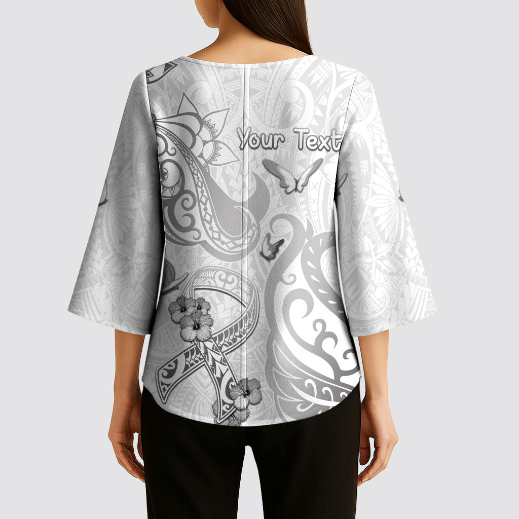 Personalised Brain Cancer Support Kimono Sleeve Blouse Ribbon Polynesian Pattern