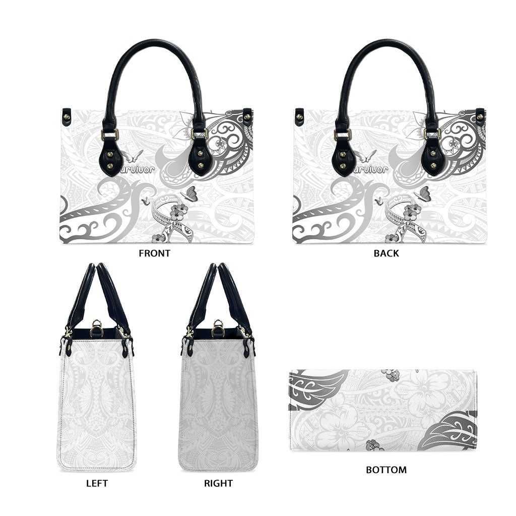 Brain Cancer Support Leather Bag Ribbon Polynesian Pattern