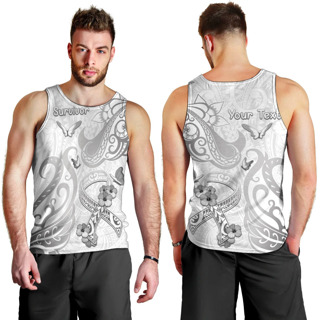 Personalised Brain Cancer Support Men Tank Top Ribbon Polynesian Pattern