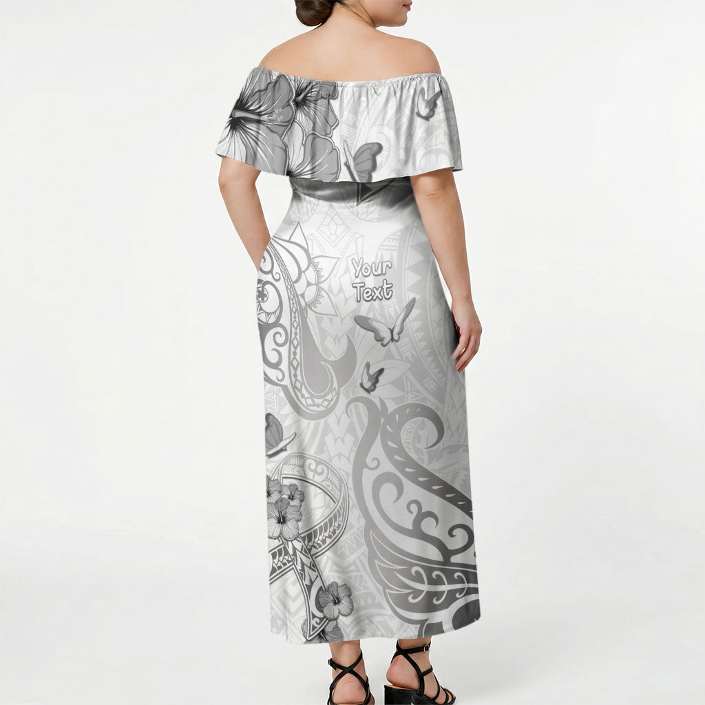 Personalised Brain Cancer Support Off Shoulder Maxi Dress Ribbon Polynesian Pattern