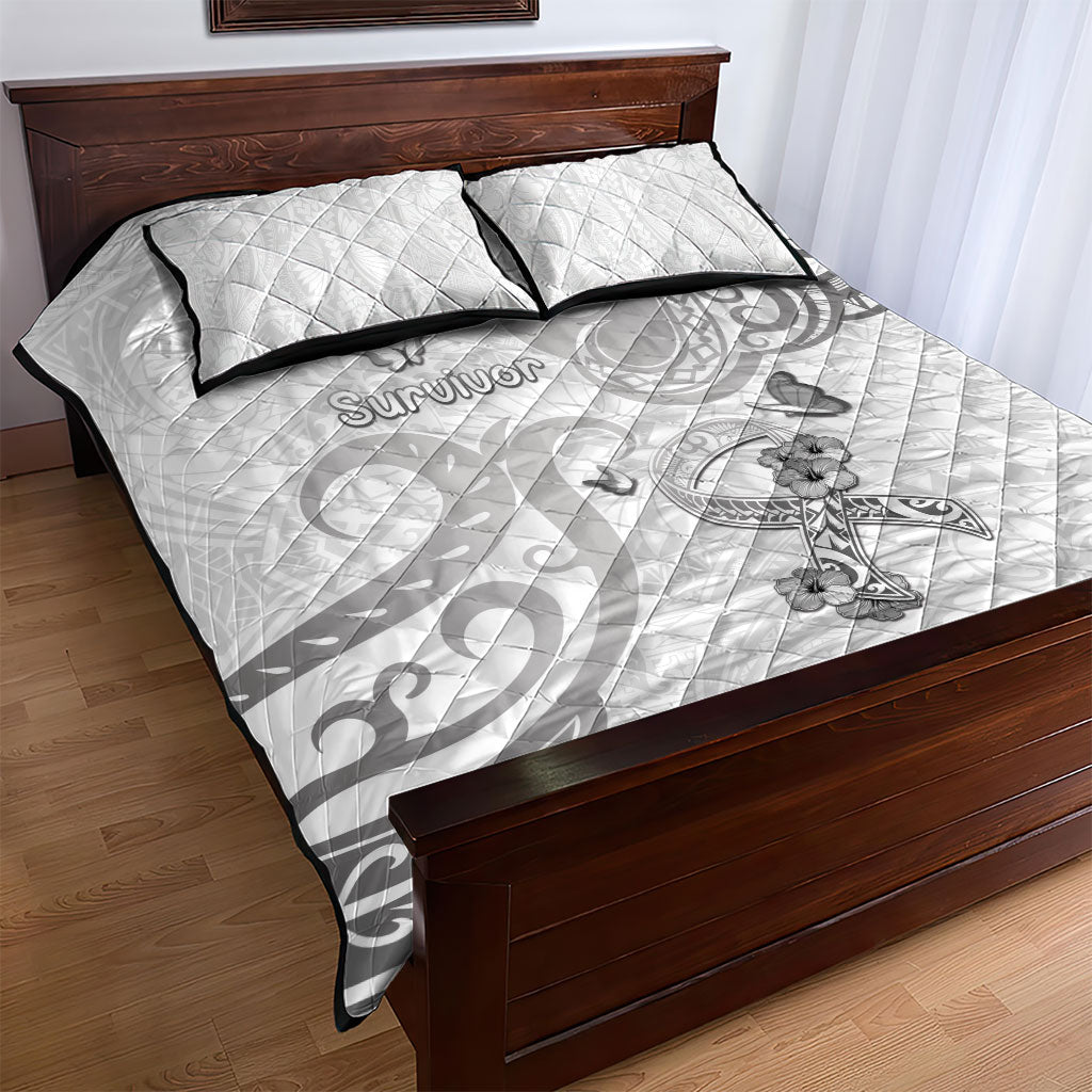 Brain Cancer Support Quilt Bed Set Ribbon Polynesian Pattern