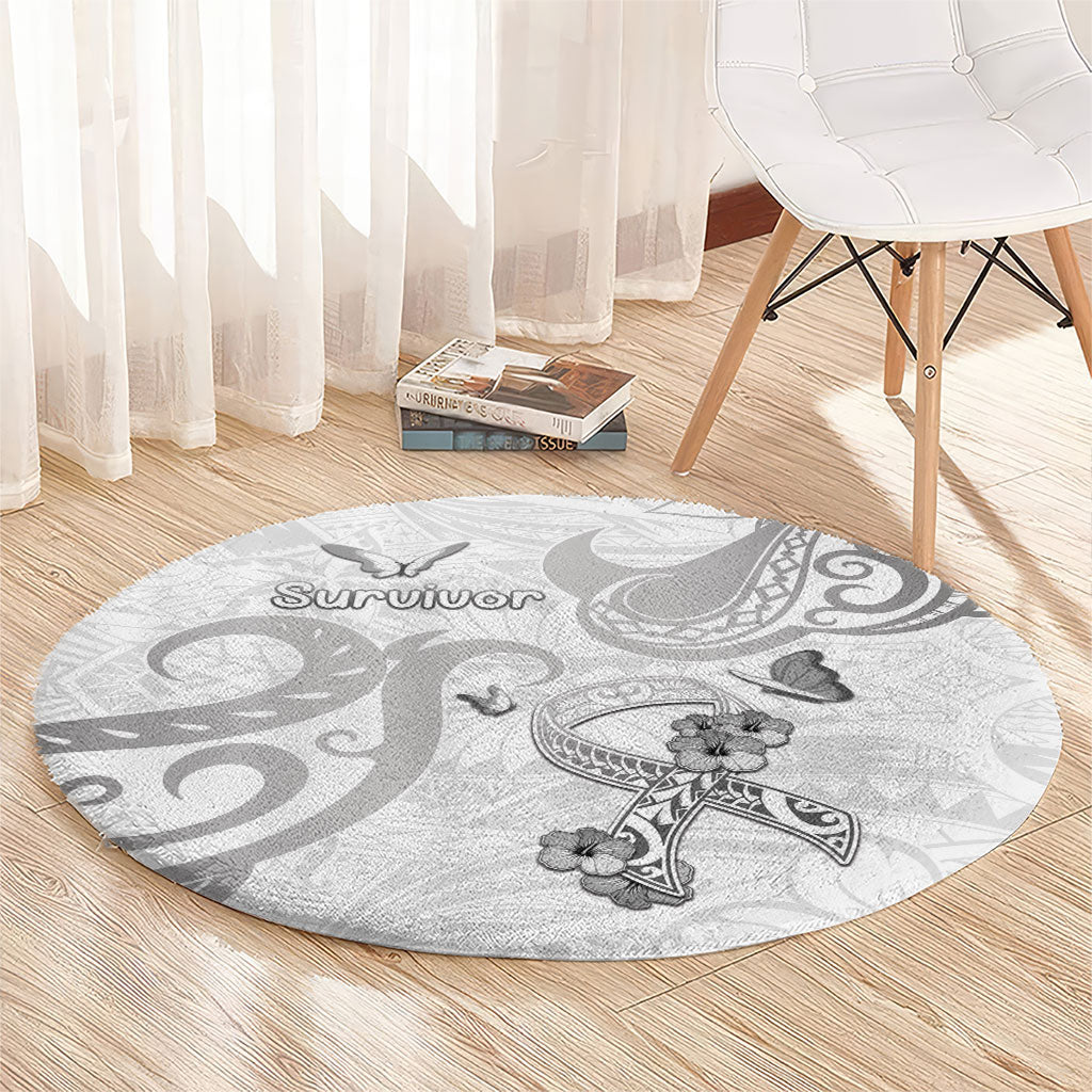 Brain Cancer Support Round Carpet Ribbon Polynesian Pattern