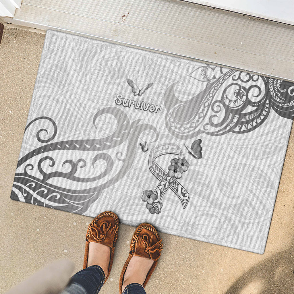Brain Cancer Support Rubber Doormat Ribbon Polynesian Pattern