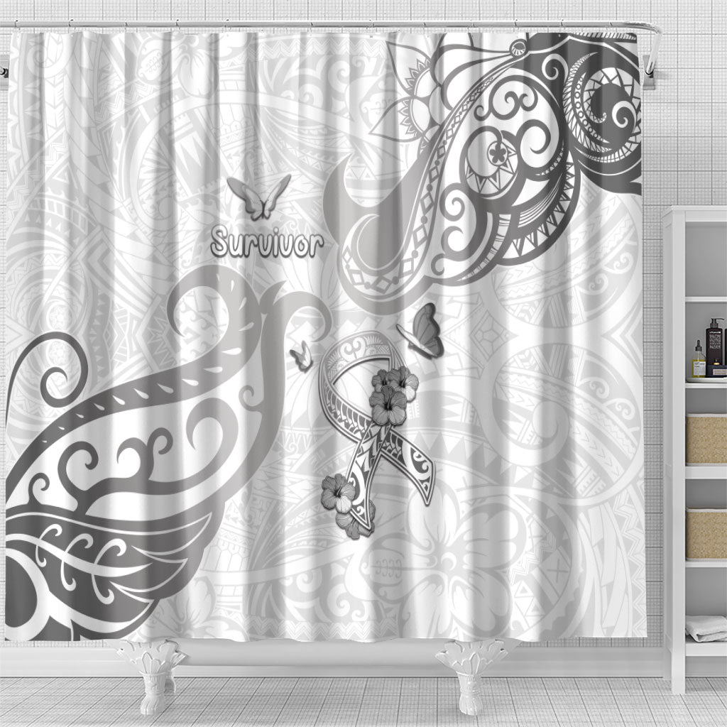 Brain Cancer Support Shower Curtain Ribbon Polynesian Pattern