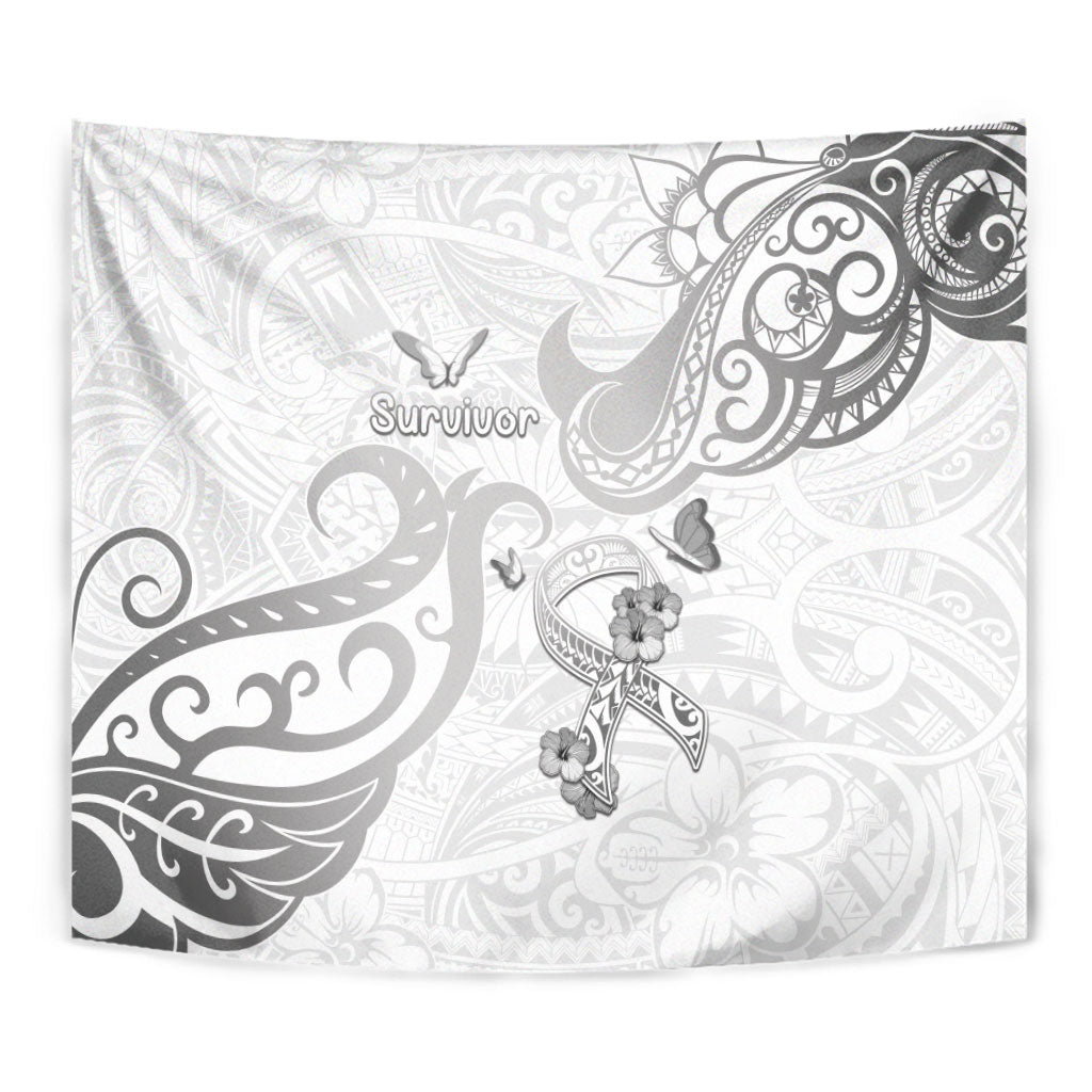 Brain Cancer Support Tapestry Ribbon Polynesian Pattern