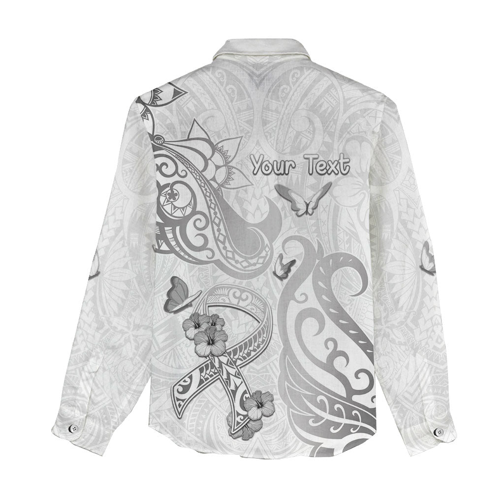 Personalised Brain Cancer Support Women Casual Shirt Ribbon Polynesian Pattern
