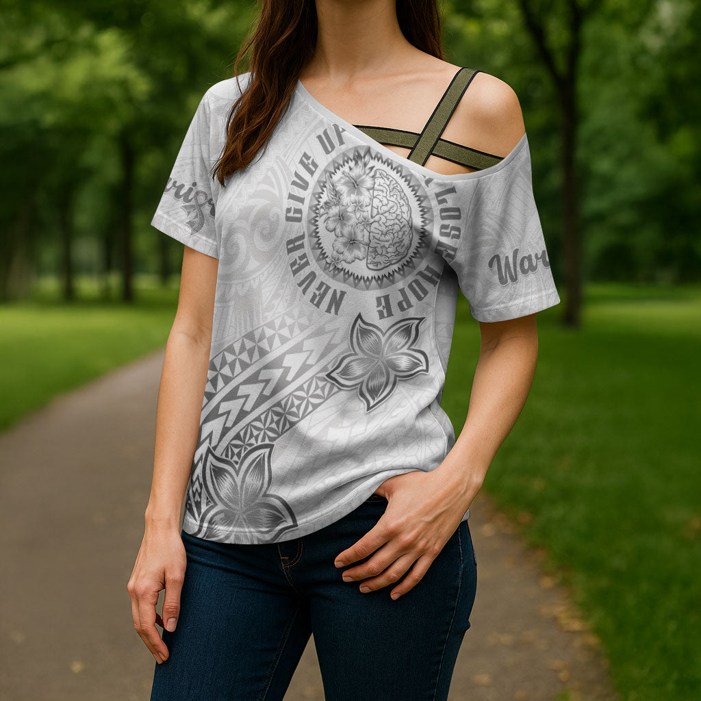 Brain Cancer Warrior Cross Shoulder Shirt Never Give Up