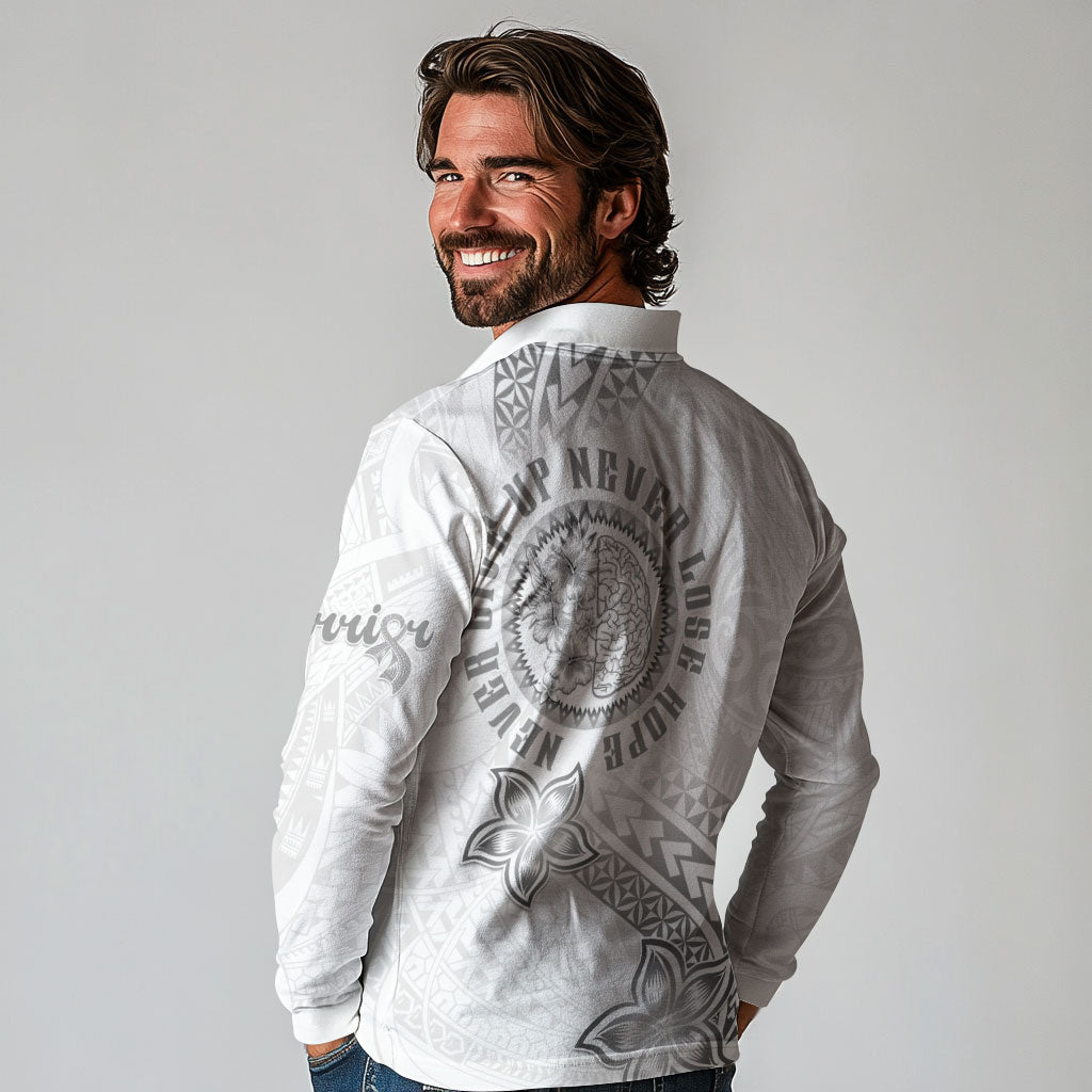 Brain Cancer Warrior Long Sleeve Polo Shirt Never Give Up