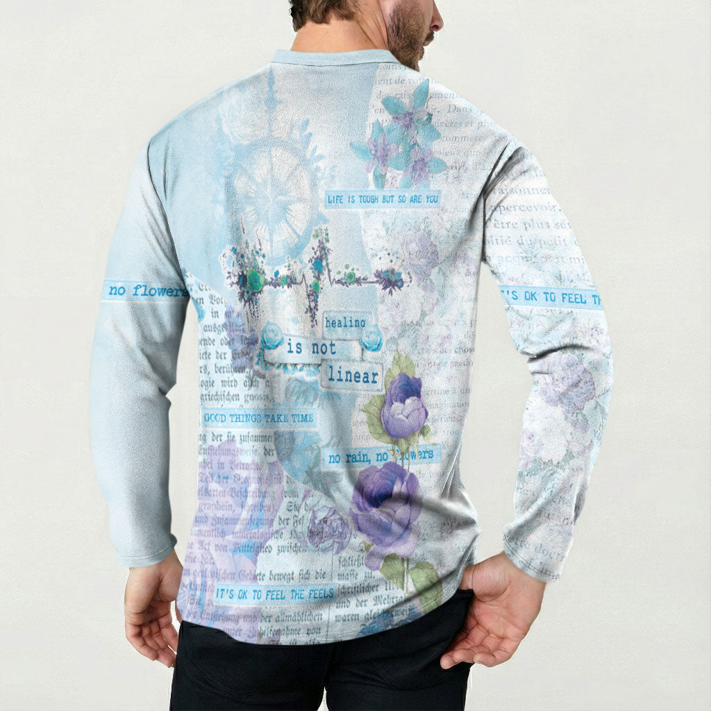 Mental Health Button Sweatshirt Healing Is Not Linear