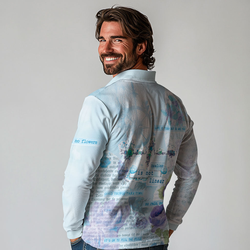 Mental Health Long Sleeve Polo Shirt Healing Is Not Linear