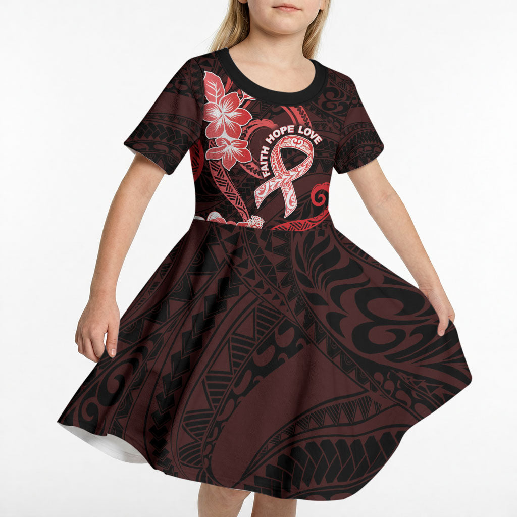 Heart Health Support Kid Short Sleeve Dress Warrior Wears Red Polynesian Style