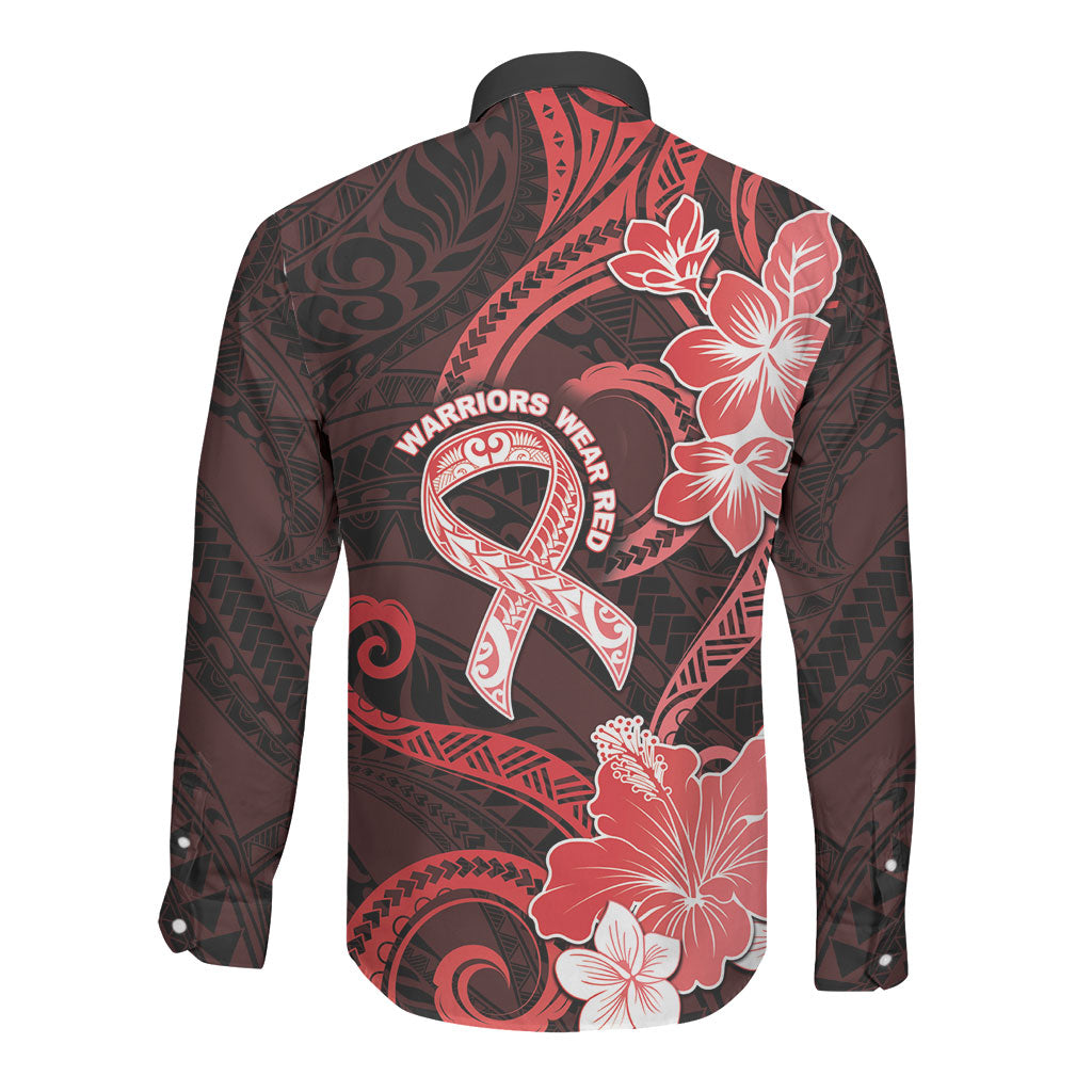 Heart Health Support Long Sleeve Button Shirt Warrior Wears Red Polynesian Style