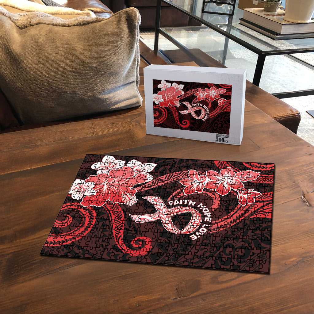 Heart Health Support Puzzle Warrior Wears Red Polynesian Style