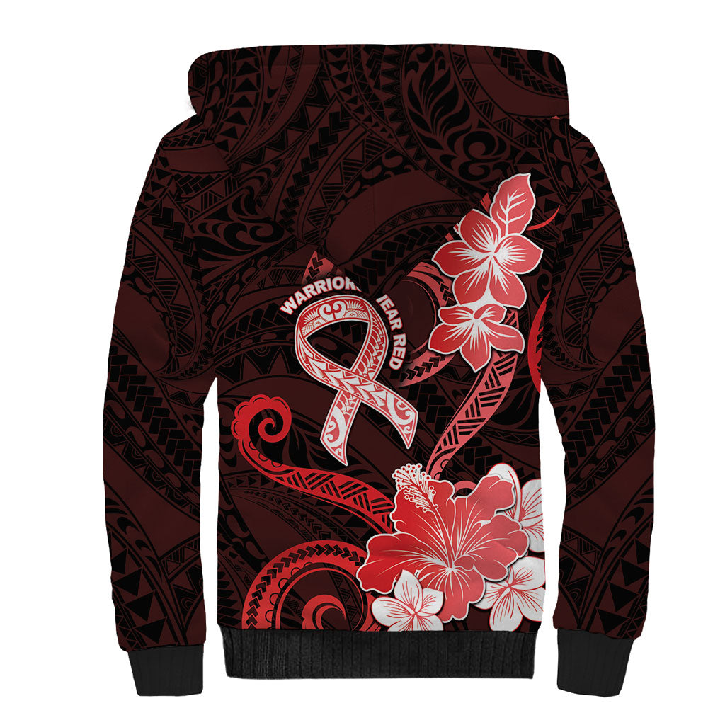 Heart Health Support Sherpa Hoodie Warrior Wears Red Polynesian Style