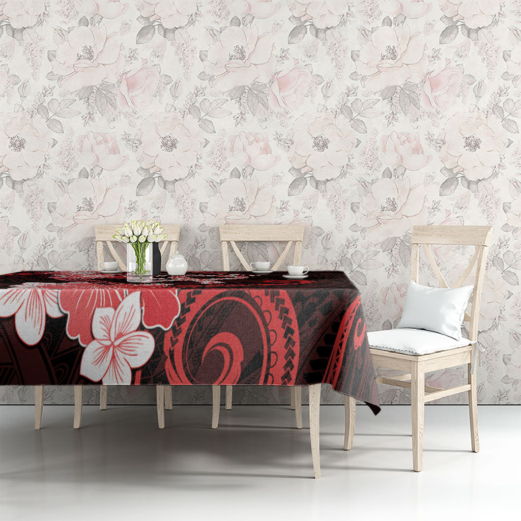 Heart Health Support Tablecloth Warrior Wears Red Polynesian Style