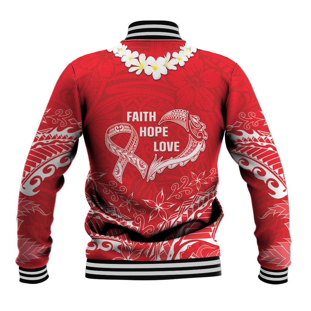 Heart Health Support Baseball Jacket Polynesian Red Ribbon