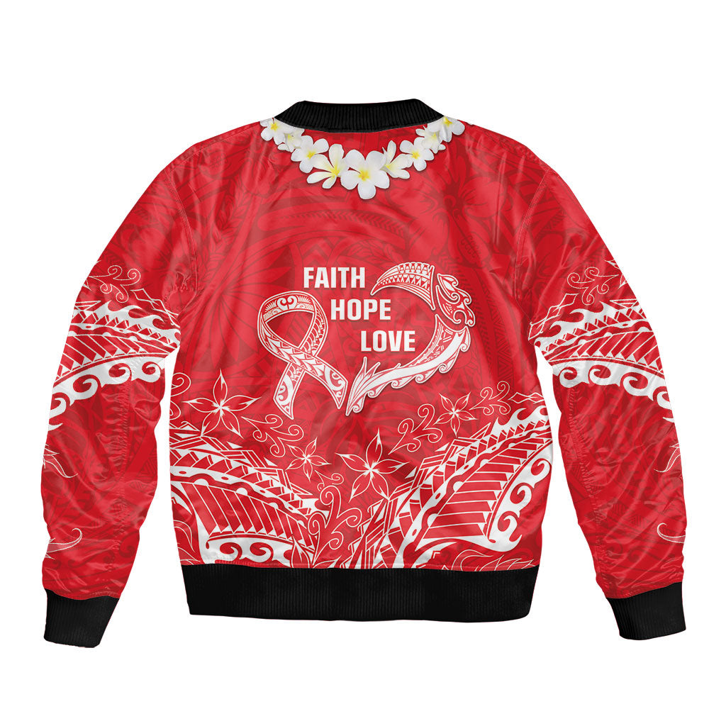 Heart Health Support Bomber Jacket Polynesian Red Ribbon
