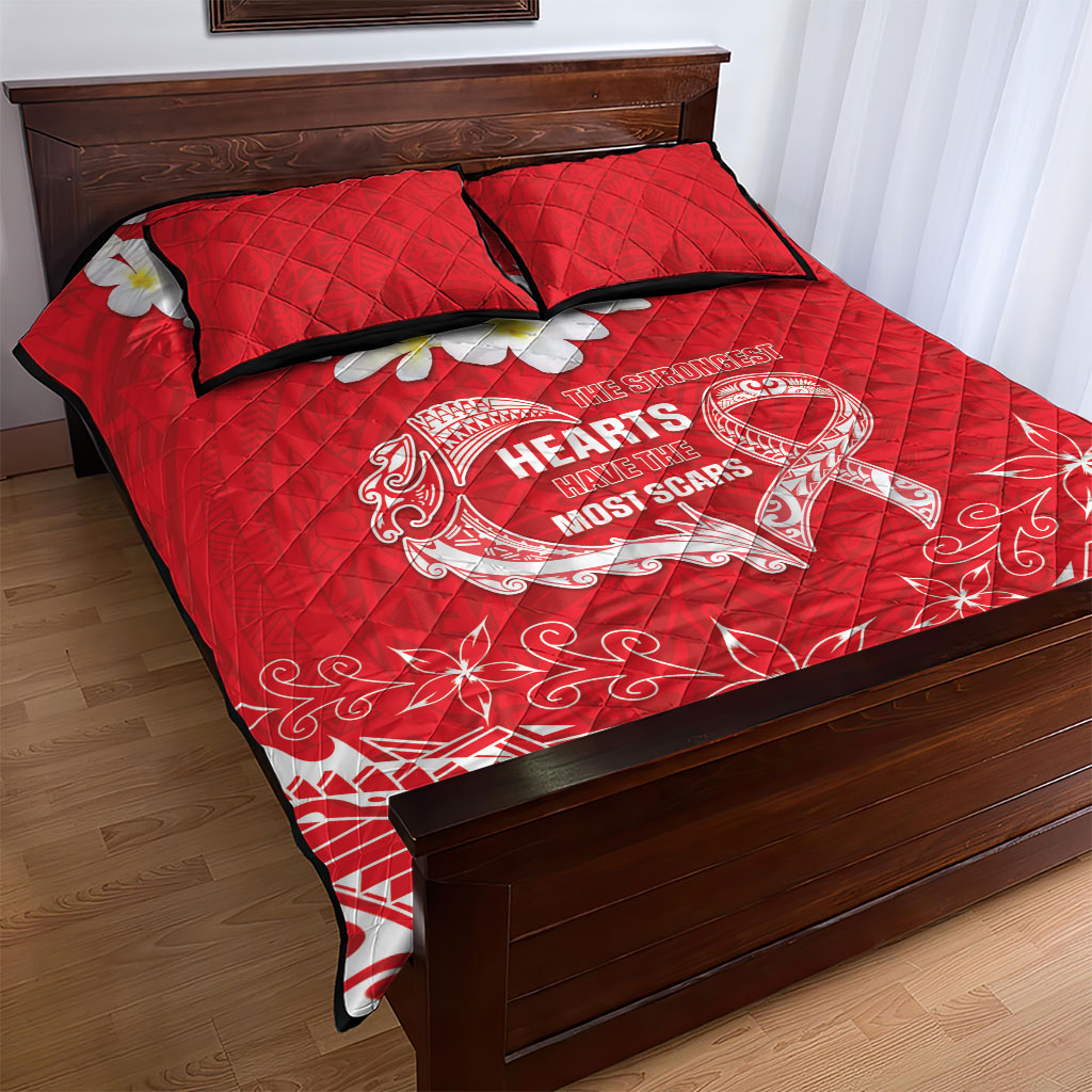 Heart Health Support Quilt Bed Set Polynesian Red Ribbon