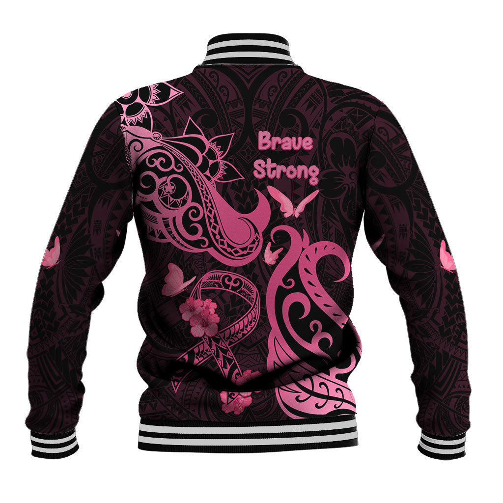 Breast Cancer Baseball Jacket Ribbon Polynesian Pattern Black Version