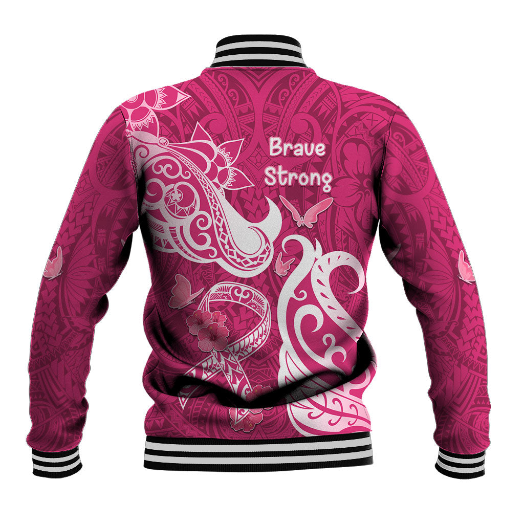 Breast Cancer Baseball Jacket Ribbon Polynesian Pattern Pink Version
