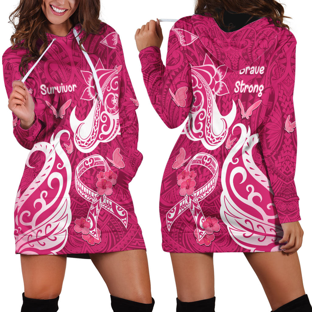 Breast Cancer Hoodie Dress Ribbon Polynesian Pattern Pink Version