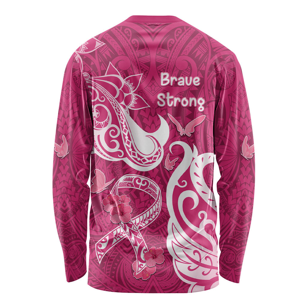Breast Cancer Long Sleeve Shirt Ribbon Polynesian Pattern Pink Version