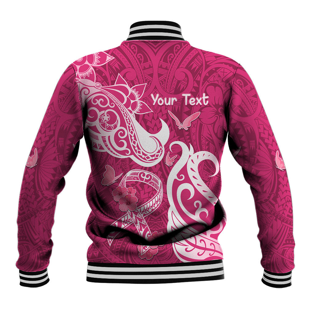 Personalized Breast Cancer Baseball Jacket Ribbon Polynesian Pattern Pink Version