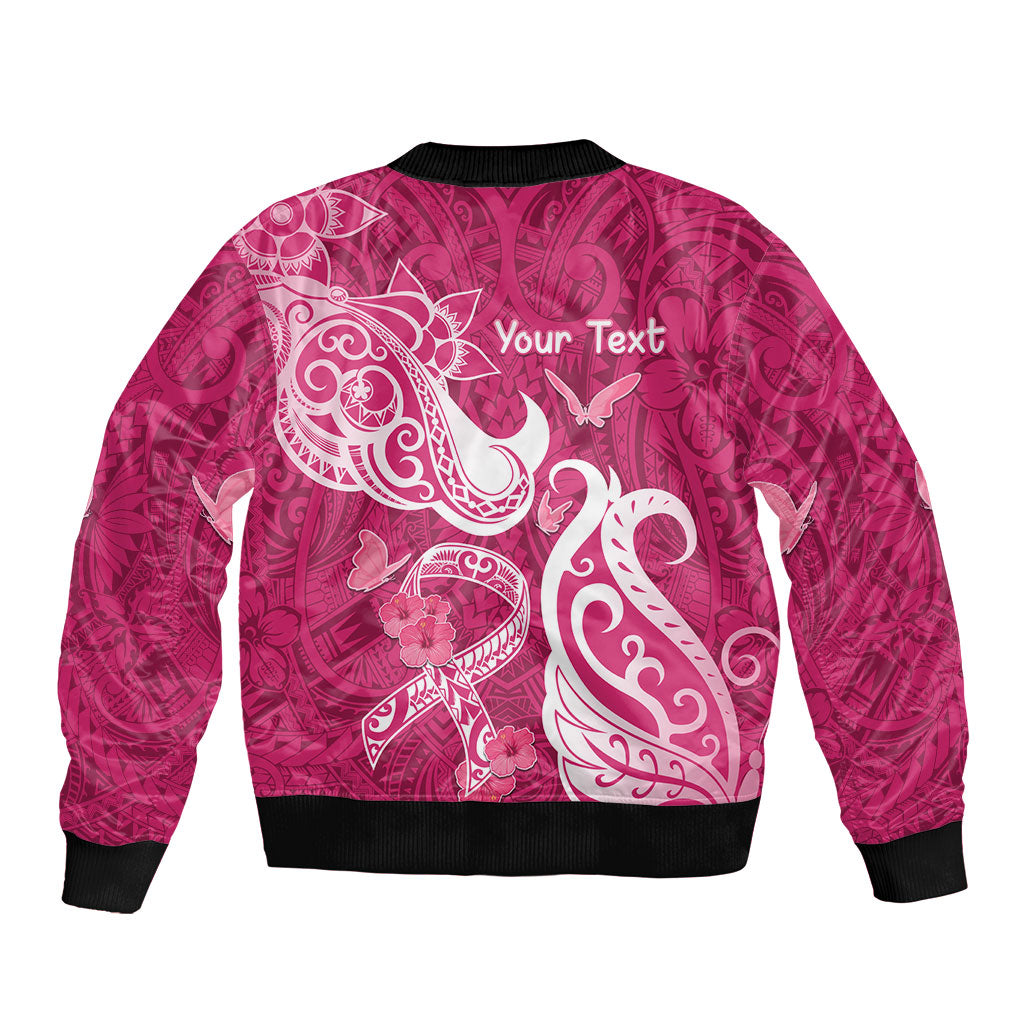 Personalized Breast Cancer Bomber Jacket Ribbon Polynesian Pattern Pink Version