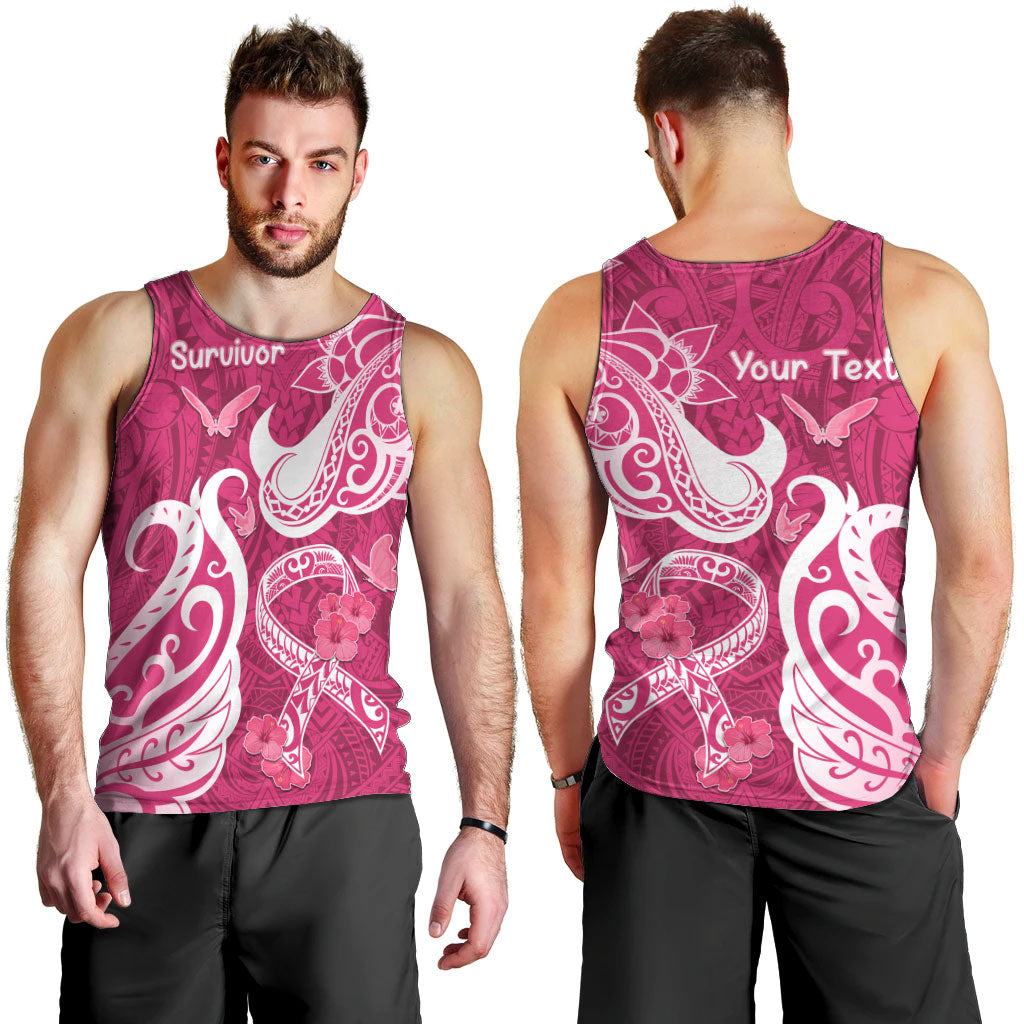 Personalized Breast Cancer Men Tank Top Ribbon Polynesian Pattern Pink Version