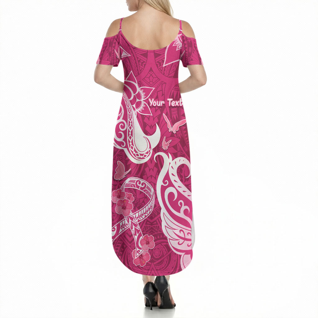 Personalized Breast Cancer Summer Maxi Dress Ribbon Polynesian Pattern Pink Version