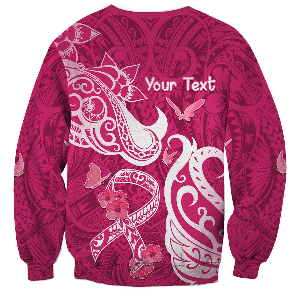 Personalized Breast Cancer Sweatshirt Ribbon Polynesian Pattern Pink Version