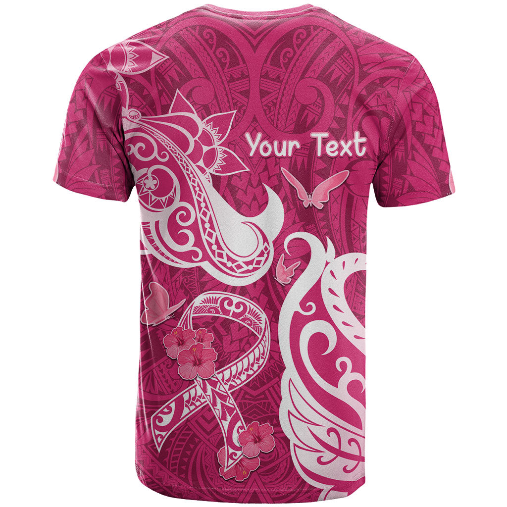 Personalized Breast Cancer T Shirt Ribbon Polynesian Pattern Pink Version
