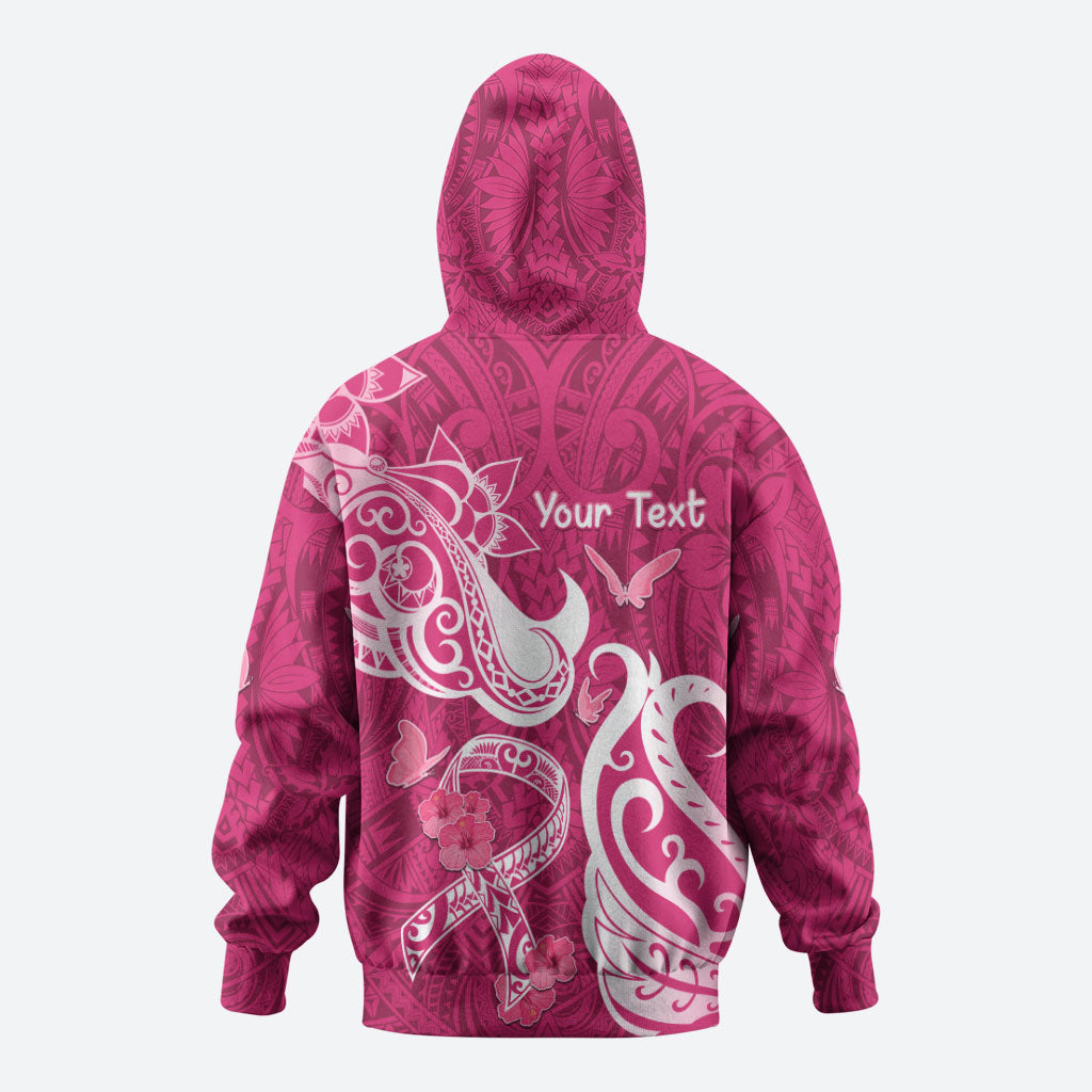 Personalized Breast Cancer Zip Hoodie Ribbon Polynesian Pattern Pink Version