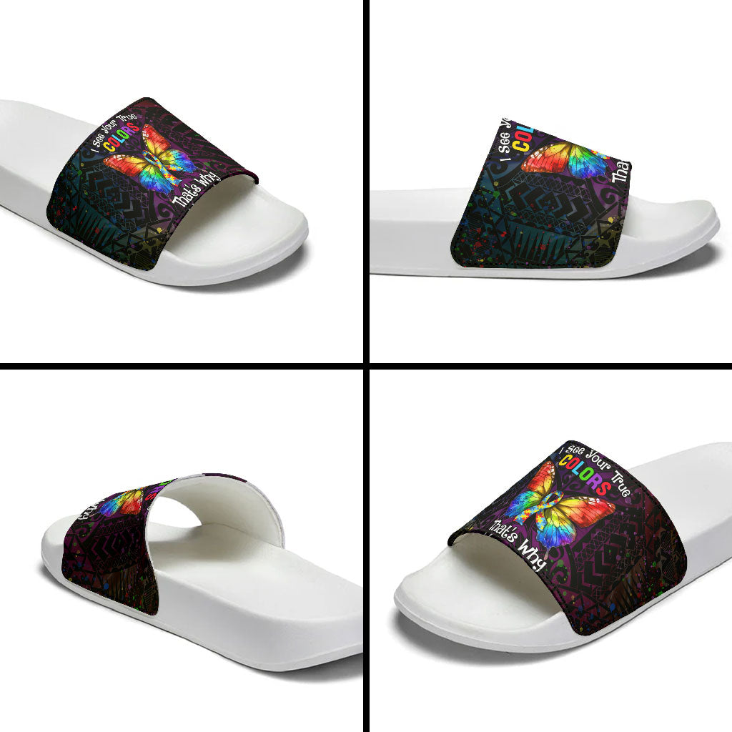 I See Your True Colors Slide Sandals Autism Support