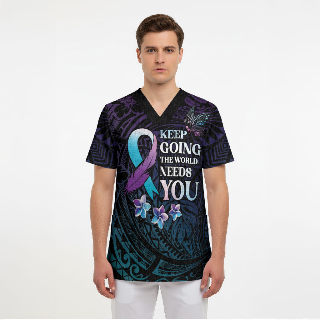 Polynesia Suicide Prevention Scrub Top Keep Going The World Needs You