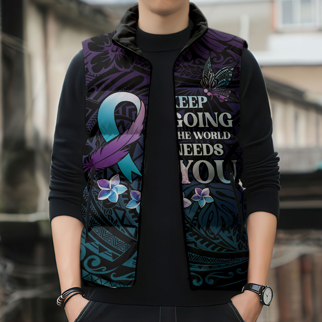 Polynesia Suicide Prevention Sleeveless Puffer Jacket Keep Going The World Needs You
