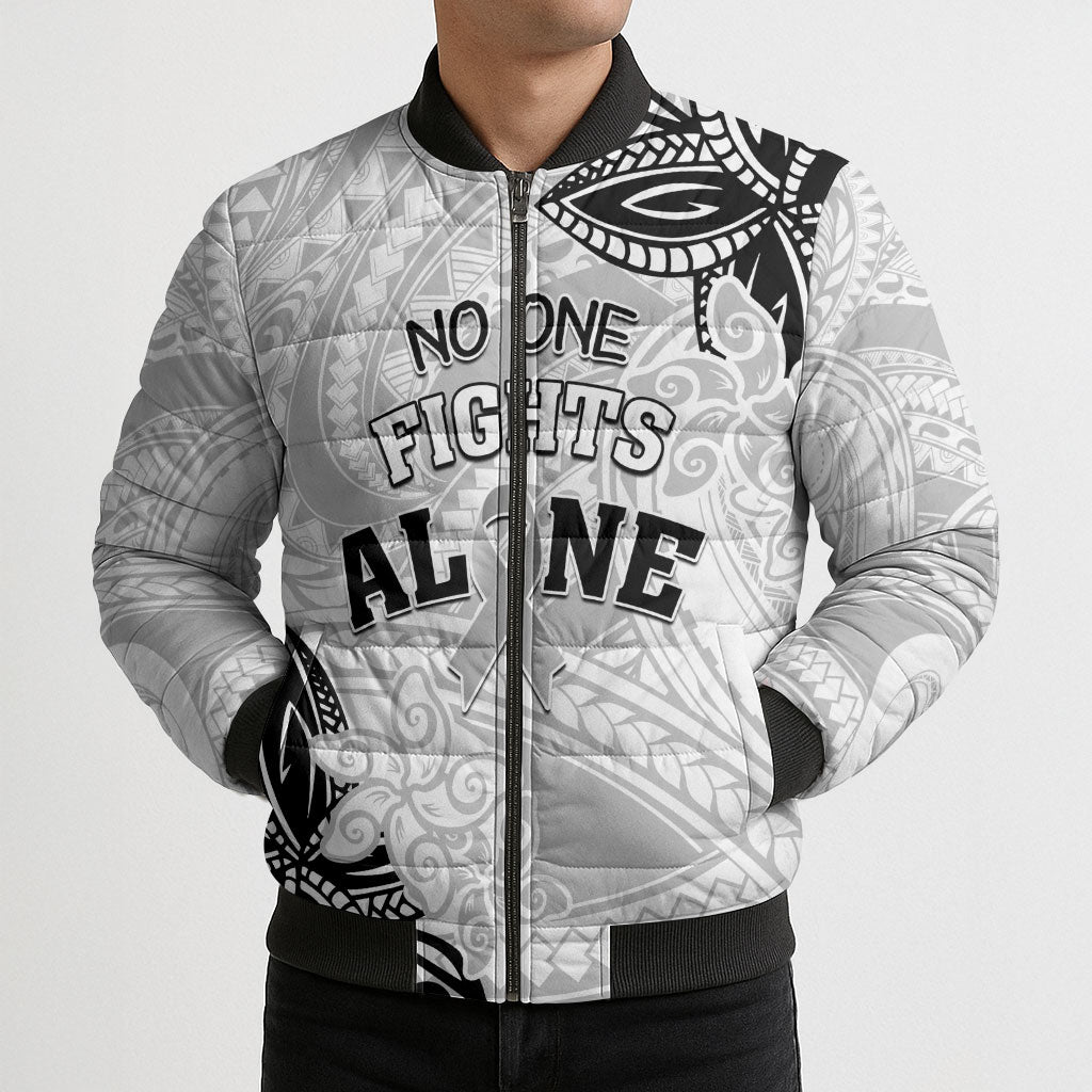 Personalised Polynesia Brain Cancer Bomber Puffer Jacket No One Fights Alone