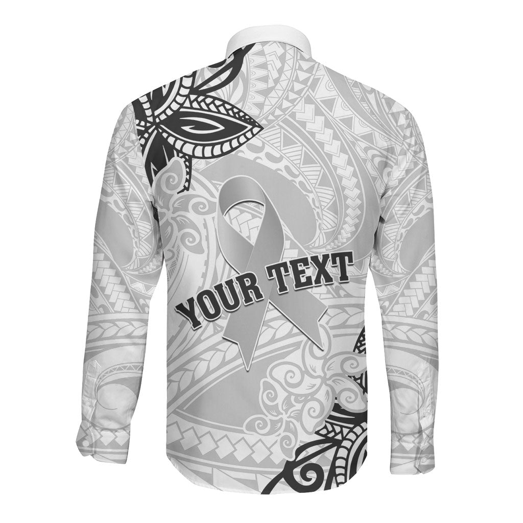 Personalised Polynesia Brain Cancer Long Sleeve Button Shirt No One Fights Alone