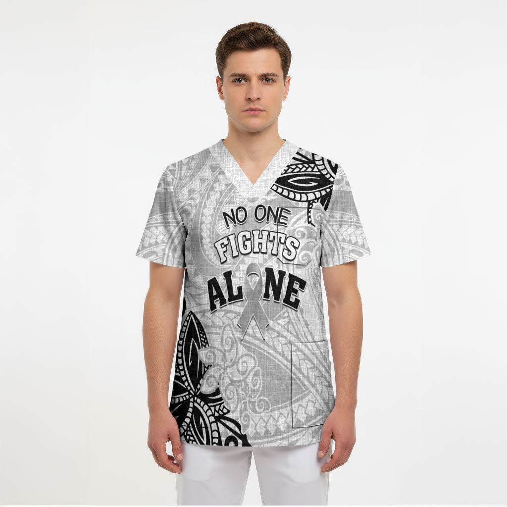 Personalised Polynesia Brain Cancer Scrub Top No One Fights Alone