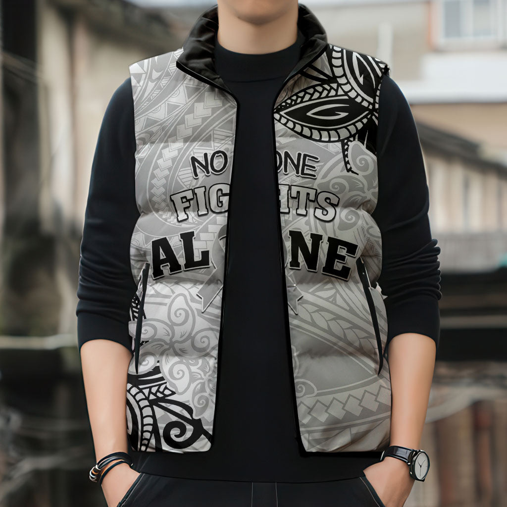 Personalised Polynesia Brain Cancer Sleeveless Puffer Jacket No One Fights Alone
